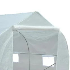 Outsunny Plastdrivhus 3,5x3x3m UV-beskyttelse Tomathus, Mesh-vindue, Vindtæt, til Have & Altan, Metal, Hvid