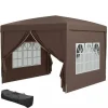 Outsunny Pop-up Pavillon 3x3m - Vandafvisende, Vinterfast, UV50+, Kaffe Polyester, m. 4 Sidepaneler