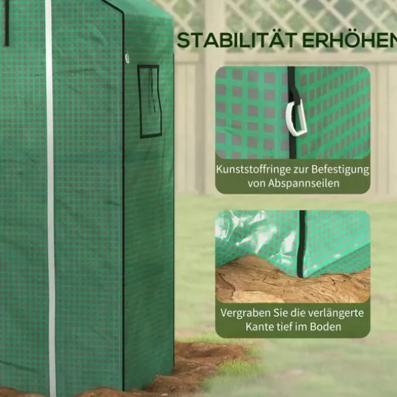 Outsunny Reservedele PE-foliecover til drivhus, Grøn, UV-beskyttelse, Oprulningsbar dør og vindue, 140x73x190 cm