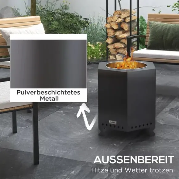 Outsunny Røfrit Bordspejs – Metal, Sort – til Terrasse & Camping