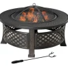 Outsunny rund bålsted med grill, gnistfang, bålkurv, ildtang og betræk, stål/sort, 81x81x50cm