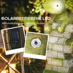 Outsunny Skildpadde Havefigur med Solcellelampe - Magnesiumoxid, Grøn/Brun, 36,5 cm