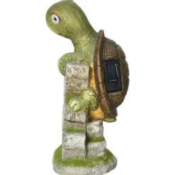 Outsunny Skildpadde Havefigur med Solcellelampe - Magnesiumoxid, Grøn/Brun, 36,5 cm