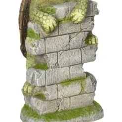 Outsunny Skildpadde Havefigur med Solcellelampe - Magnesiumoxid, Grøn/Brun, 36,5 cm