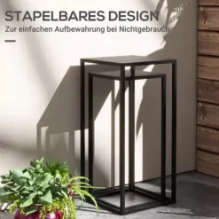 Outsunny Sæt med 2 Plantestativer i Sort Stål - Stilfulde Blomsterstativer til Indendørs og Udendørs Brug