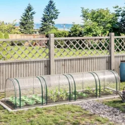 Outsunny Tunneldrivhus til planter - Folievægsthus med dør - PVC i klar farve - 395 x 100 x 80 cm
