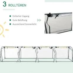 Outsunny Tunneldrivhus til planter - Folievægsthus med dør - PVC i klar farve - 395 x 100 x 80 cm