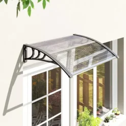 Outsunny Vordach til hoveddør, terrasseoverdækning, skråtag af polycarbonat, gennemsigtig, 75x100cm