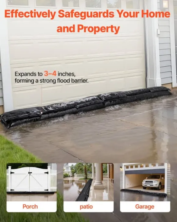 Oversvømmelsesposer - Sandfri sandsække - 10-pak - Vandaktiveret - Vandabsorberende - Genanvendelig - 153 x 21 cm - Til kælder/garage/døre