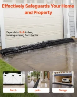 Oversvømmelsesspærre - Vandaktiverede sandfri sandsække 4-pak - 153 x 21 cm - Genanvendelig - Vandabsorberende barriere - Til dør, kælder, garage