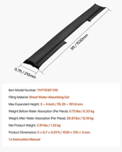 Oversvømmelsesspærre - Vandaktiverede sandfri sandsække 4-pak - 153 x 21 cm - Genanvendelig - Vandabsorberende barriere - Til dør, kælder, garage