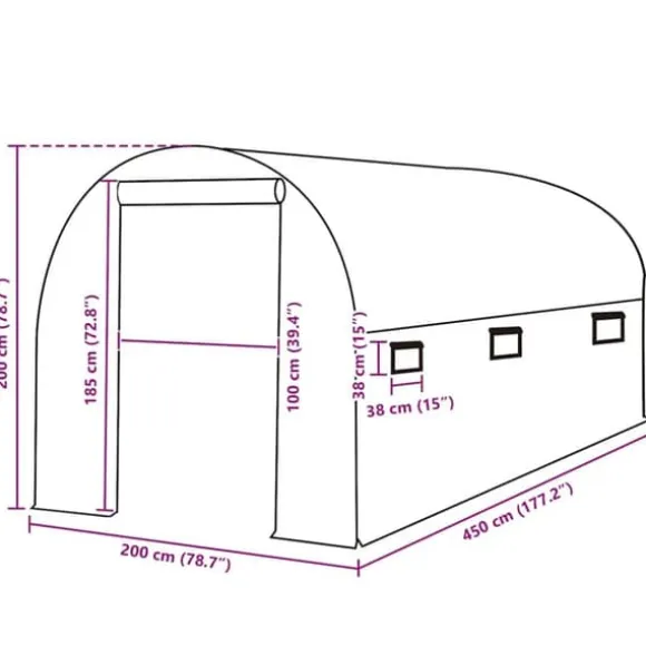 Overtræk til drivhus - Beskyt dine planter | Størrelse: 200x450x200 cm | Farve: Grøn