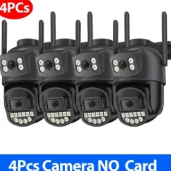 Overvågningskamera, Dobbelt Linse, Nattesyn,4PCs CAM NO kort, EU stik