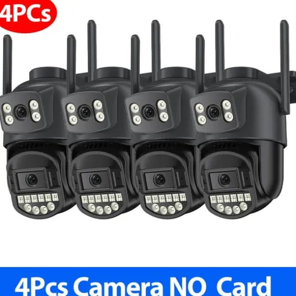 Overvågningskamera, Dobbelt Linse, Nattesyn,4PCs CAM NO kort, EU stik