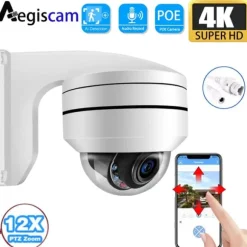 Overvågningskamera, 4K Høj Opløsning, 12X Optisk Zoom,8MP POE PTZ Kamera