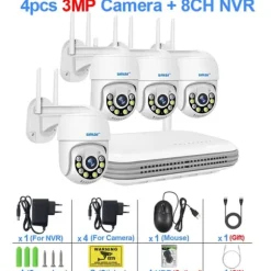 Overvågningskamera Kit, 5MP Opløsning, Tovejs Lyd, Ingen, 8CH NVR X 4 kameraer 3mp