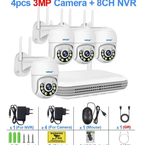 Overvågningskamera Kit, 5MP Opløsning, Tovejs Lyd, Ingen, 8CH NVR X 4 kameraer 3mp
