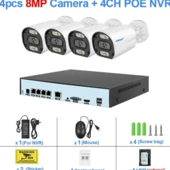 Overvågningskamera System, AI Detektion, Nattesyn Funktioner,Ingen, 4CH NVR med 4xCam