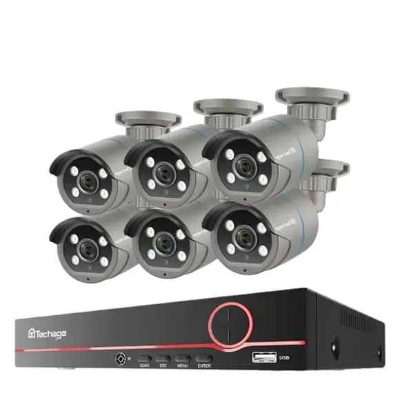 Overvågningskamera System, 8CH Support, H.265 Kompression,8CH NVR og 6 Kamera, 4T Indbygget HDD