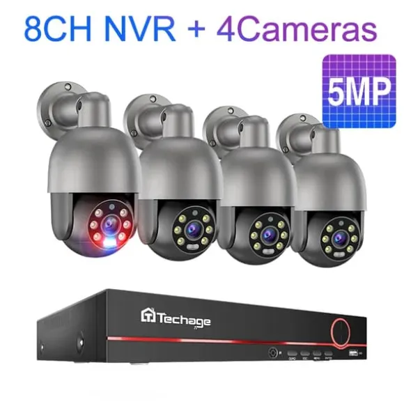 Overvågningskamera System, 8 Kanaler, AI Menneske Detektion,8CH 5MP 4PCS CAM, Ingen indbygget HDD