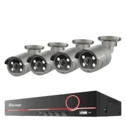 Overvågningskamera System, 8CH Support, H.265 Kompression,4T indbygget HDD, 8CH NVR og 4 kamera