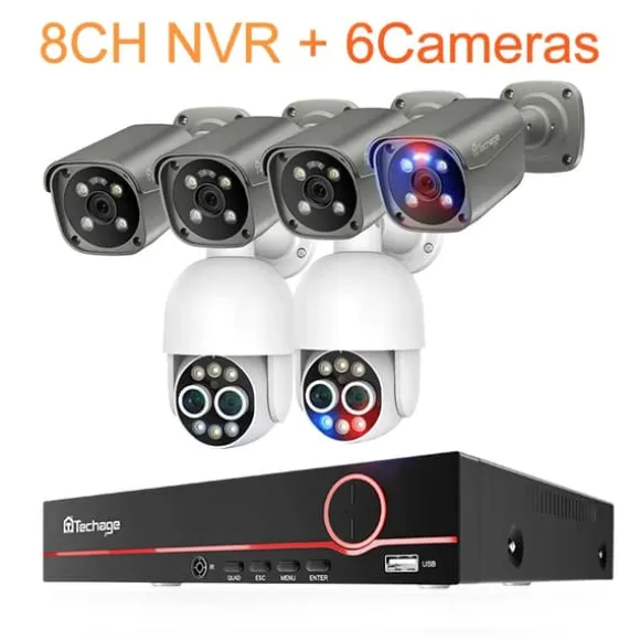 Overvågningskamera System, 4K Opløsning, AI Menneske Detektion, Ingen, 8CH NVR 6 Kamera B