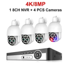 Overvågningskamera System, 8MP Opløsning, AI Detektionsteknologi,1T, 8CH NVR 4stk Kameraer