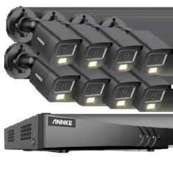 Overvågningskamera System, 5MP Opløsning, Vejrbestandigt Design,8CH DVR 8Pcs Kits, 1T