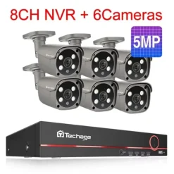 Overvågningssystem, 8-kanals understøttelse, tovejskommunikation,8CH 6Stk 5MP Kamera, 1T Indbygget HDD