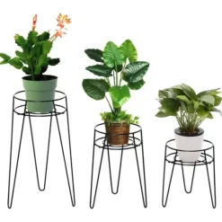 3-pak blomsterstativer i metal til potter op til Ø16 cm – sort