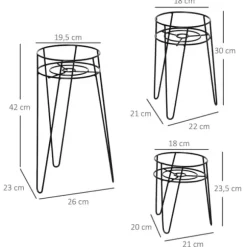3-pak blomsterstativer i metal til potter op til Ø16 cm – sort