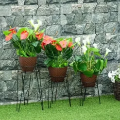 3-pak blomsterstativer i metal til potter op til Ø16 cm – sort
