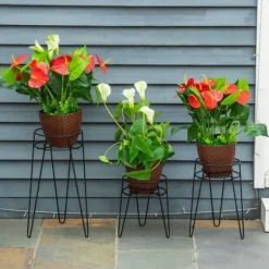 3-pak blomsterstativer i metal til potter op til Ø16 cm – sort