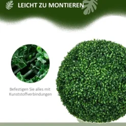 2-pak buksbomkugler 50 cm kunstige, plast, til hjem, kontor & have
