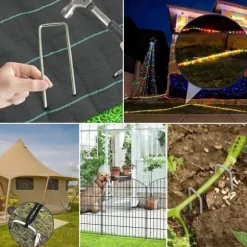 10-pak galvaniserede stålhavepæle U-formede teltpæle til landskabspleje til at sikre ukrudtsspærredug, vandingsrør, hegn, presenninger, julepynt