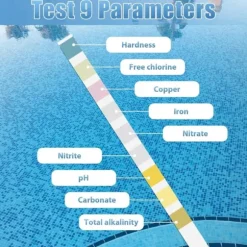 50-pak 9-i-1 pH-teststrimler – vandtest for drikkevand, pool, måler hårdhed, klor, kobber, jern, nitrat, nitrit og alkalinitet