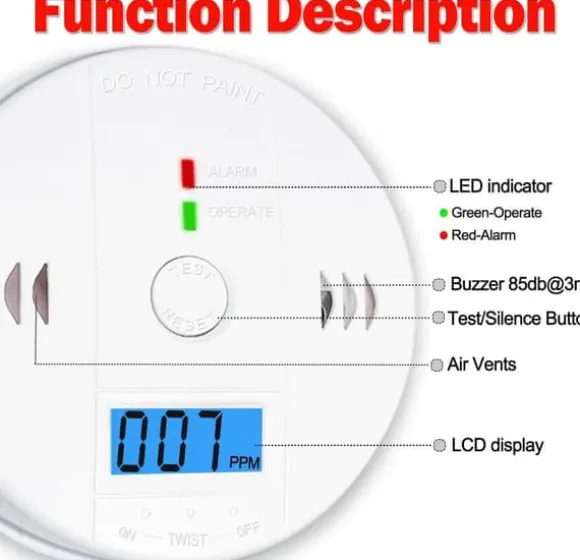 1-pak kuliltealarm med LCD-display, UL2034-standard, egnet til hjemmebrug