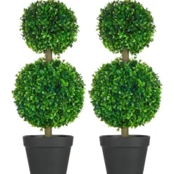 2-pak kunstig buksbom 60 cm dobbeltkugle, UV-beskyttelse, til hjem & have