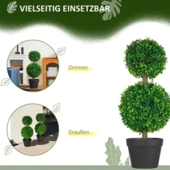 2-pak kunstig buksbom 60 cm dobbeltkugle, UV-beskyttelse, til hjem & have