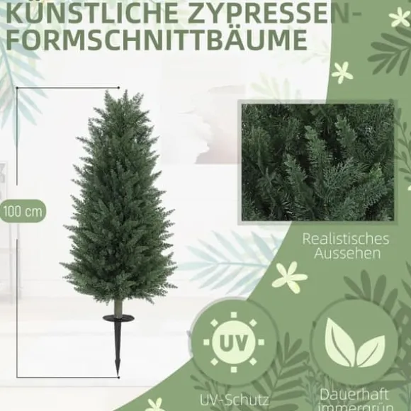 2-pak kunstig cypres 100 cm med jordspyd, naturtro til have & hjem