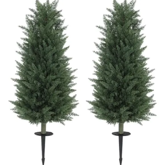 2-pak kunstig cypres 100 cm med jordspyd, naturtro til have & hjem