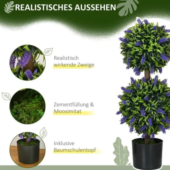 2-pak kunstig lavendel 70 cm med potte, UV-beskyttelse, til hjem & have