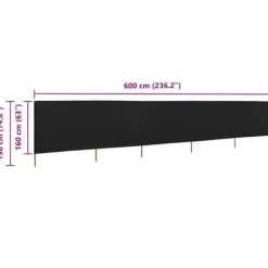 5-panelers foldbart læsejl - Beskyttelse mod vind | Farve: Sort | Størrelse: 600x160 cm