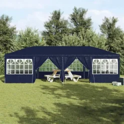 Party Tent - Utendørs Festtelt i Polyester og Stål | Farve: Blå og Hvid | Størrelse: 800x400x266 cm
