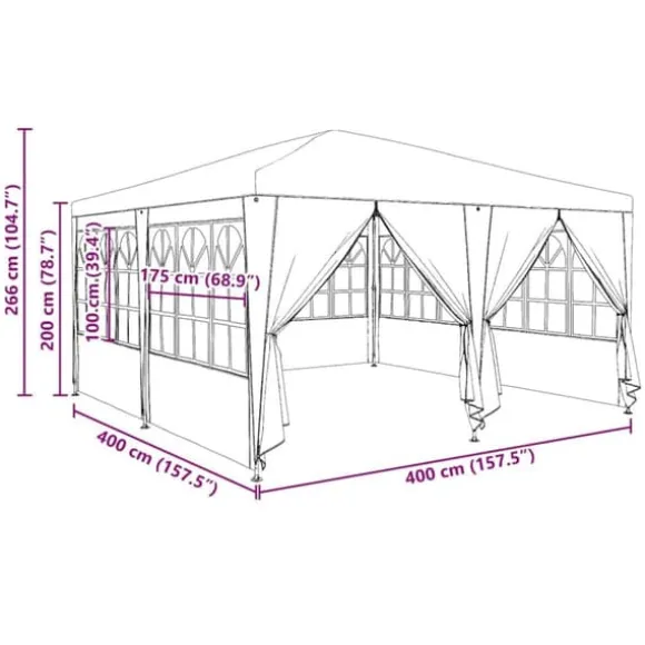 Party Tent Grøn og Hvid - Rummeligt Festtelt til Udendørs Arrangements | Størrelse: 400x400x266 cm