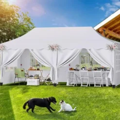 Partytelt Pavillon 3x6 m - Pop up Gazebo - Vandtæt - UV50+ - HDPE med PU-belægning - Aluminiumsramme - Sidevægge medfølger - Hvid