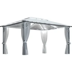 Paviljong med gardin och ljusslinga LED - Eleganta utomhuslösningen | Färg: Gräddvit | Storlek: 4x3 m
