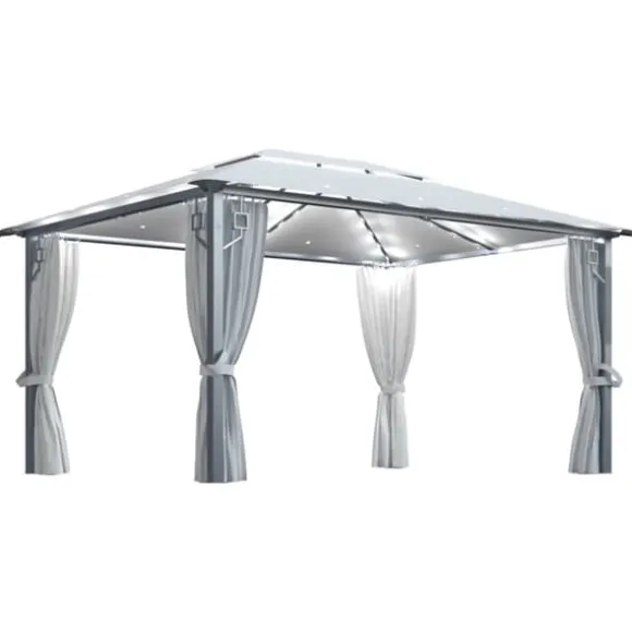 Paviljong med gardin och ljusslinga LED - Eleganta utomhuslösningen | Färg: Gräddvit | Storlek: 4x3 m