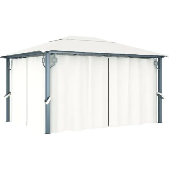 Paviljong med gardin och ljusslinga LED - Eleganta utomhuslösningen | Färg: Gräddvit | Storlek: 4x3 m