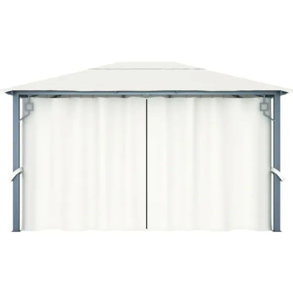 Paviljong med gardin och ljusslinga LED - Eleganta utomhuslösningen | Färg: Gräddvit | Storlek: 4x3 m